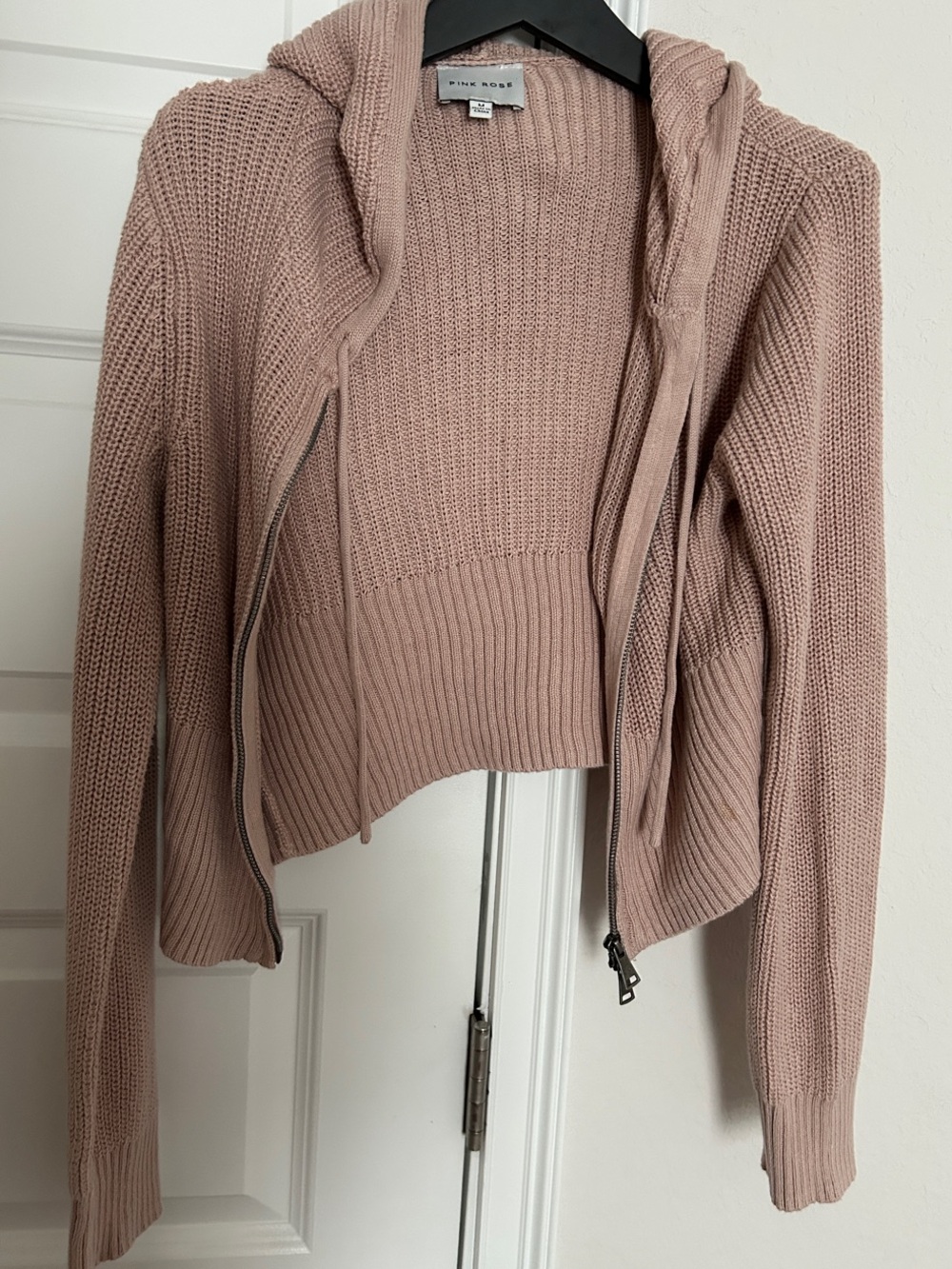 bobeau Dusty Pink Cropped Zip Hoodie Cardigan